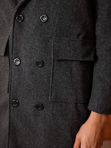 Officeau Men's Turn-Down Collar Mid-Length Jacket, Double-Breasted Trench Coat, For Fall Spring To Summer - Dark Grey - View 9
