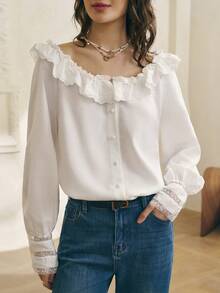 Cévolie Women's Fashionable Elegant Casual Off-Shoulder Blouse - White - View 5