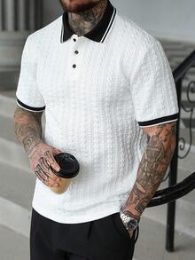 Manfinity CasualCool 男士提花针织休闲短袖Polo衫 - 白色 - 查看 1