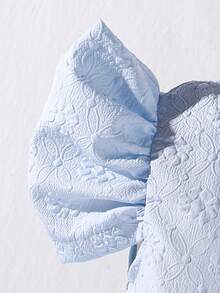 1件优雅甜美时尚荷叶边泡泡袖公主裙，提花面料，女童连衣裙，新品上市 - 藍色 - 查看 7