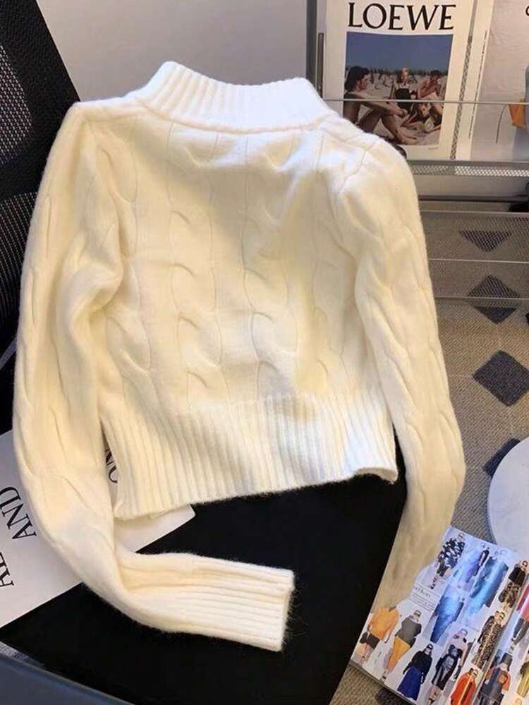 Resyla Cardigan Casual Feminino de Cor Sólida com Zíper, Versátil para Outono/Inverno - Bege - Visão 2