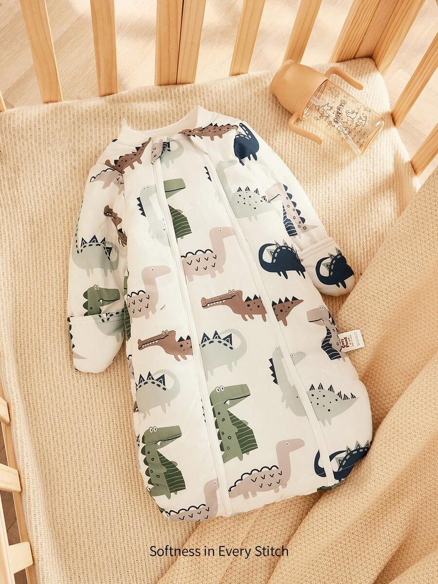 Cozy Pixies 1件婴儿睡袋，恐龙印花，长袖，加厚保暖，适合新生儿