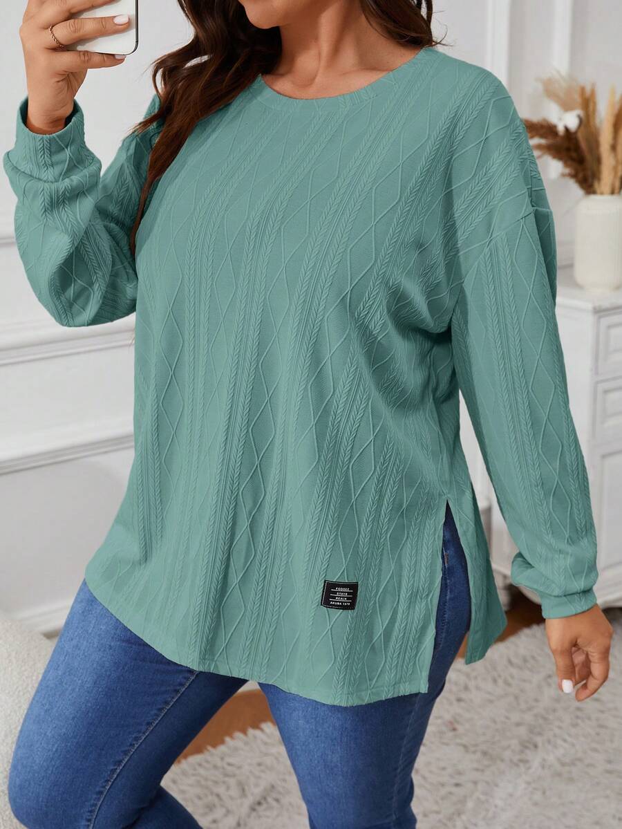 SHEIN VCAY Áo thun nữ dáng rộng, đơn giản, màu trơn, chất liệu vải họa tiết, dáng rộng, dáng suông, thoải mái, mặc hàng ngày, đi làm, mùa xuân/thu - màu xanh lá - Xem 1
