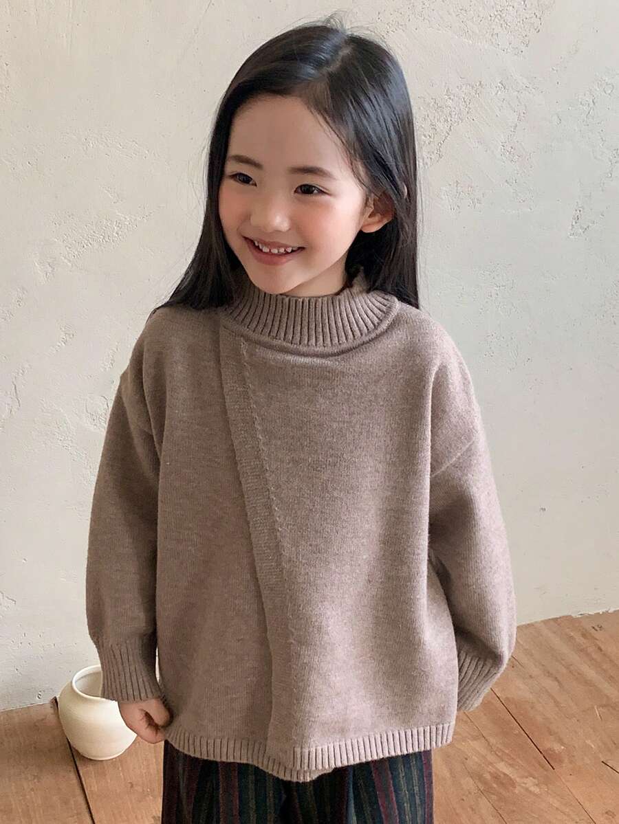 DAZY Young Girl Solid Color Dropped Shoulder Long Sleeve Casual Loose Turtleneck Sweater