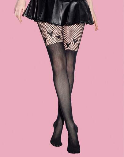 Grunge Punk 1 par de medias de red con forma de corazón negro para mujer con tirantes, adecuadas para todas las estaciones