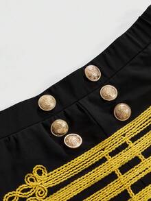 ROMWE Grunge Punk Y2K撞色刺绣超低腰迷你短裤 - 黑色 - 查看 4