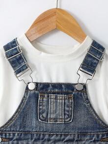 Baby Boy Casual Everyday Commute Fashion Street Ripped Denim Bib Pants (T-Shirt Not Included) - Medium Wash - View 7