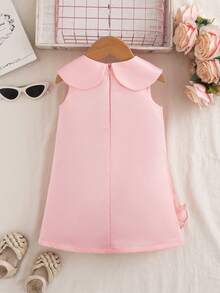 女婴夏季优雅派对宴会塔夫绸彼得潘领3D花卉装饰无袖宽松连衣裙 - 粉色 - 查看 2