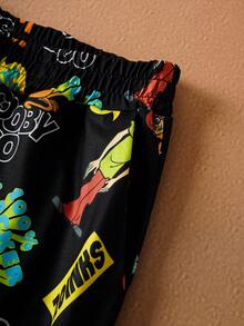 SCOOBY-DOO X SHEIN 2pcs/Set Men Casual Cartoon Figure Graphic Long Sleeve T-Shirt And All-Over Print Pants Pajama Set