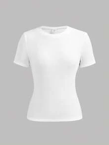 Girlism Teen Girl Plain Round Neck Casual Versatile Short Sleeve T-Shirt