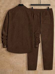 Manfinity VCAY 2pcs/Set Men's Loose Knit Casual Long Sleeve Jacket And Pants Suit Brown Set Men Earthy Clothes Men Mens 2 Piece Outfits Men 2 Piece Set Spring Fall Men 2 Piece Set Brown