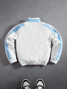 PAVTROS 男士秋冬撞色半拉链套头卫衣，字母印花，时尚百搭，适合室内外穿着 - 彩色 - 查看 2