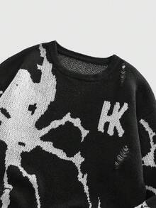 ROMWE MEN Áo len dệt kim cổ tròn họa tiết nhện tối màu dành cho nam - màu đen - Xem 4