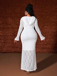 Maweii Váy bodycon đuôi cá tay dài khoét sâu ren mỏng cỡ lớn - trắng - Xem 4