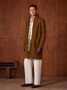 Officeau 男士单排扣大衣，棕色，休闲商务两相宜，秋冬季，适合送给丈夫/男友 - 巧克力棕 - 查看 8