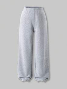 SHEIN ChillGRL 2件套 少女休闲纯色宽松高领长袖卫衣上衣 + 宽松运动裤 - 灰色 - 查看 4