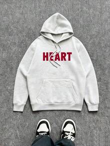 Manfinity Dauomo 男士休闲Y2K时尚街头风连帽衫，加州字母印花卫衣，适合运动、健身、跑步，春夏穿着 - 淺灰色 - 查看 2