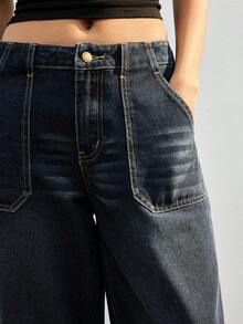 Maija 女士休闲通勤弯腿牛仔裤 - 深色水洗藍 - 查看 4