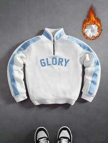 PAVTROS 男士秋冬撞色半拉链套头卫衣，字母印花，时尚百搭，适合室内外穿着 - 彩色 - 查看 3