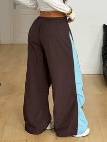 Coolane Women's Spring/Summer Going Out Streetwear Casual Vintage Y2K Athleisure Sportswear Brown And Blue Color-Blocked Cute Run Gym Low Rise Parachute Pants - Mocha Brown - View 5