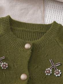 2pcs Girls Sweater Set, Cute Bow Knitted Jacket Paired With Casual Slim Pants, Autumn/Winter Pullover - Dark Green - View 4