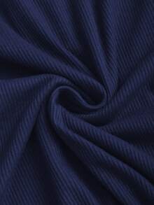 Sweetra Kaos Lengan Panjang Wanita Warna Polos dengan Hiasan Renda Lubang-lubang Kecil, Manset Setengah Terbuka, Musim Gugur - Navy Blue - View 4