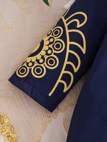 SHEIN Bộ 2 bộ quần áo liền thân in hoa đối xứng dài tay cổ vuông cài nút khóa kéo nửa thân cho bé trai và mũ phù hợp, bộ quần áo liền thân dài tay và mũ cho trẻ sơ sinh 2 món, thích hợp cho tiệc tùng, ngày lễ, lễ rửa tội, mặc hàng ngày, quần áo liền thân dài tay truyền thống, phù hợp cho mùa xuân, mùa hè, mùa thu, mùa đông, từ 3 tháng đến 1 tuổi, vật tổ may mắn, trang phục họa tiết hoa màu xanh navy, tạo nên bầu không khí thanh lịch và sang trọng, 3 tháng - 24 tháng - Màu xanh hải quân - Xem 4