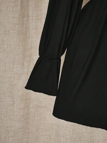 SHEIN ICON Váy mini ren chắp vá màu trơn cỡ lớn cho nữ mùa thu - màu đen - Xem 8