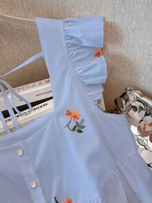 GlowEve CURVE Áo sơ mi nữ cổ vuông in hoa cỡ lớn, tay bồng, phù hợp cho mùa xuân/hè, đa năng và thời trang - Màu xanh lam - Xem 4