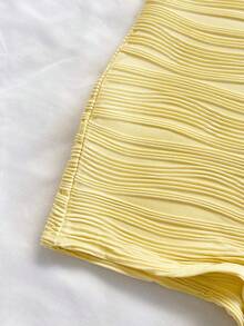 Soleia Women's Casual Vacation New V-Neck Halter Tie Bow Front Hollow Out Contrast Trim Bodycon Ribbed Jumpsuit, Versatile For Party, Date, Afternoon Tea, Beach Yellow Yellow Romper Yellow Bodysuit - Pale Yellow - View 4