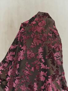 Anewsta Women's Red Cinched Waist Floral Elegant Long Sleeve Contrast Color Blouse - Red - View 7