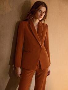 MOTF Classy PEAK COLLAR SINGLE BUTTON BLAZER - Brown - View 4
