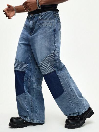 Street Life Jeans casuales versátiles de pierna ancha y holgados con bolsillo para hombre