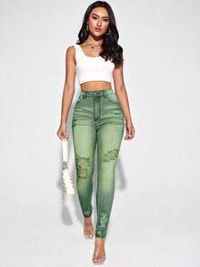 Jeanoix Quần Jeans Denim Cạp Cao Có Túi, Kiểu Dáng Ôm, Thường Ngày, Đa Năng Cho Nữ - màu xanh lá - Xem 6