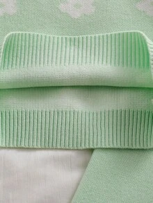 SHEIN Bộ áo len dài tay cổ tròn họa tiết hoa và quần dài màu trơn cho bé gái sơ sinh/trẻ mới biết đi - Màu xanh Bạc hà - Xem 8