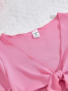 Vintaside Kids Tween Mädchen Sommer Lässig Urlaubs Set mit Rüschen-Saum Knoten-Vorderseite Top und Blumen-Camisole Kleid 2 Stücke - Heißes Pink - Übersicht 8