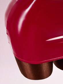 Amplova 2件套紧身PU钢圈低胸优雅派对迷你连衣裙和蕾丝拼接束身衣 - 酒紅色 - 查看 7