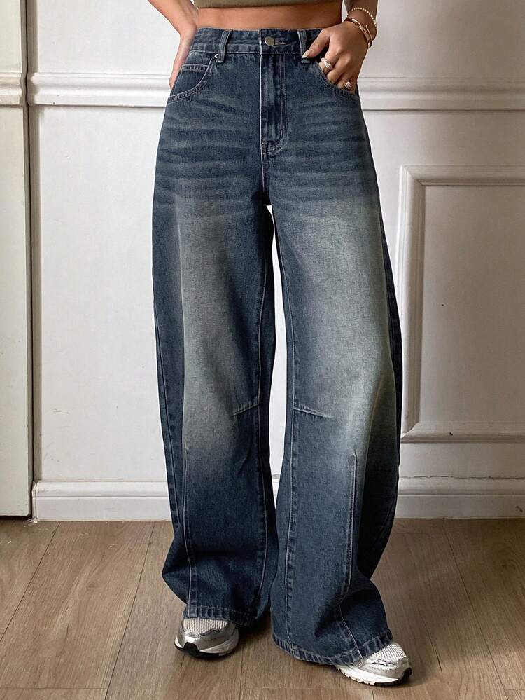 Women's Regular Mid-Rise Barrel Leg Casual Jeans