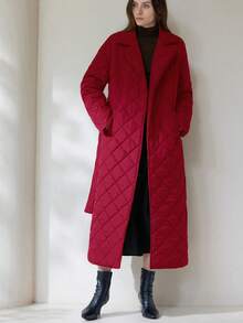 Aveloria Modichic 秋冬新款简约廓形翻领系带菱形绗缝长款羽绒服 - 紅色 - 查看 5