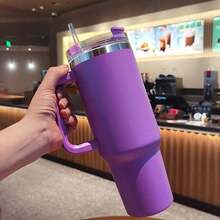 1个40盎司不锈钢水瓶，带手柄和吸管盖，可重复使用，双层隔热不锈钢材质，旅行杯，冰咖啡杯，女士礼物，可盛装冰饮和热饮 - 彩色 - 查看 13