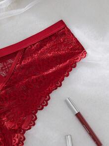 Plus Size Women Backless Lace Sexy G-String Thong Panties Plus Size Cheeky Panties Plus Size Lingerie Lace Panties Plus Size Cut Out Panties Plus Size High Waisted Lace Panties Plus Size - Burgundy - View 4