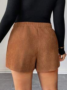 Elenzga Plus Size Women's Chocolate Brown Double-Breasted Wide Leg A-Line Shorts,Summer Elegant Office Metal Button Pleated Decoration Casual Shorts - Brown - View 7
