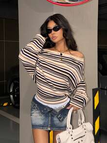 StreetHx 女士露肩长袖针织毛衣 - 彩色 - 查看 5