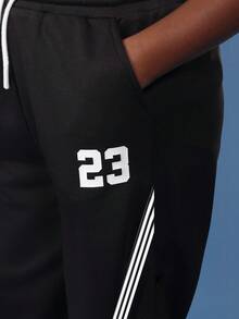 SUMWON Tween Boys Varsity Number 23 Streetwear Matching Set Loose Wide Leg Track Pants Oversized T-Shirt Two Piece Casual Urban Fashion Vacation - Black and White - View 6