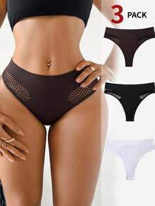 SHEIN Quần lót lọt khe gợi cảm liền mạch 3 chiếc/gói! Thiết kế khoét sâu ở vùng đáy quần, phong cách gợi cảm & quyến rũ, có thể chọn cạp cao hoặc cạp vừa, vừa vặn thoải mái & vô hình - Nhiều màu - Xem 1