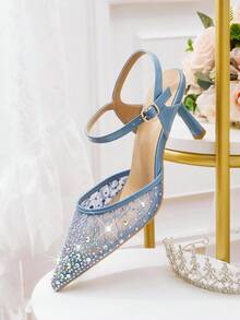 CUCCOO HITCHD Women's Pointed Toe High Heel Lace Rhinestone Elegant Party Evening Wedding Pumps Spring Shoes Spring Break Easter Prom Heels For Christmas - Baby Blue - View 12