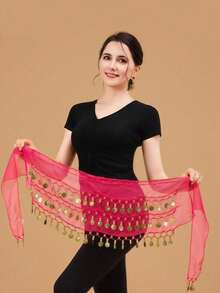 1件肚皮舞臀巾，甜美肚皮舞裙，饰以金币，埃及风肚皮舞服饰臀巾腰带，女士雪纺肚皮舞围巾，适合瑜伽、尊巴舞，肚皮舞服饰臀巾，女士肚皮舞流苏裙，亮片迷你裙，派对必备 - 彩色 - 查看 32