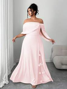 Elenzga 大码女式优雅复古法式风花卉网纱拼接不对称连衣裙，休闲时尚，情人节必备 - 粉色 - 查看 4