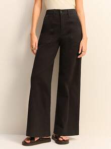 High Waist Wide Leg Jeans - Black - View 4