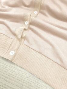 EMERY ROSE Women's Round Neck Long Sleeve Knitted Sweater Regular Cardigan, Autumn/Winter - Apricot - View 3